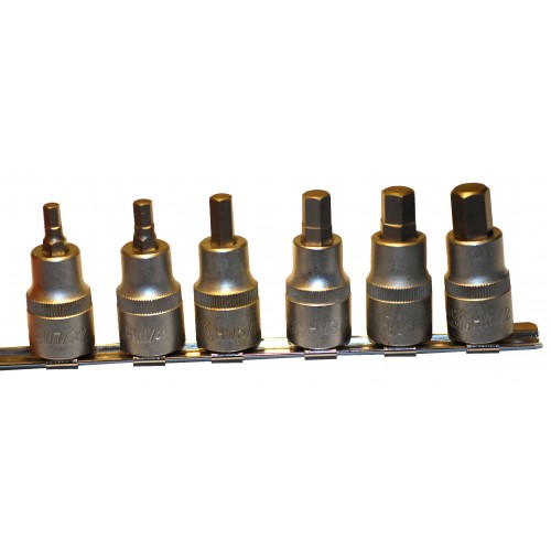 1/2" SD A/F Inserted Hex Bit Socket Set 7/32"-1/2" (On Rail) - 6 Piece
